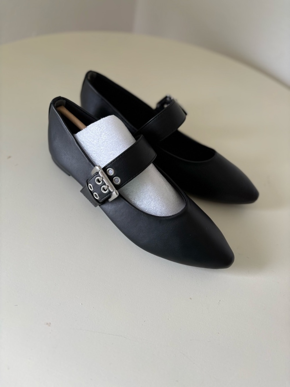 Seychelles Black Pointed Mary Jane Flats with Buckle Detail - Picture 2 of 4
